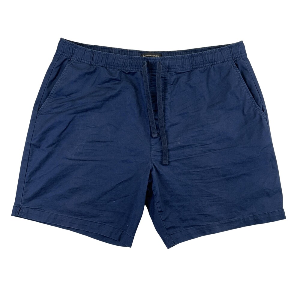 Banana Republic Chino Shorts Mens XL Blue Stretch Drawstring 7" Summer Casual